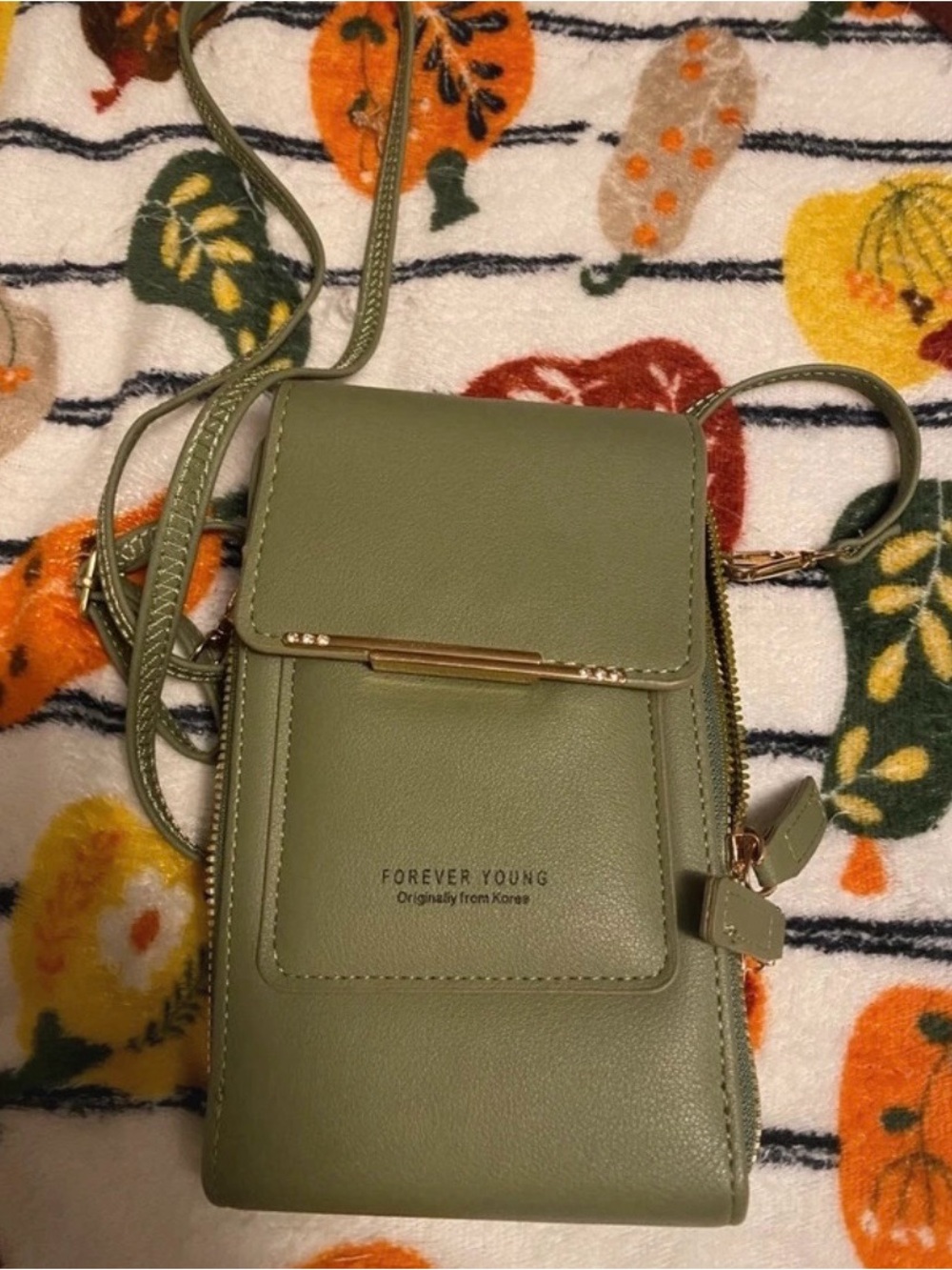 Forever Young Olive Green Slim Crossbody Phone Purse